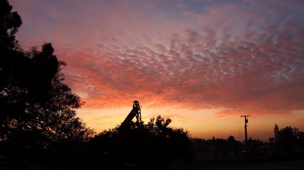 A silhouette of a crane and trees during sunset

Description automatically generated
