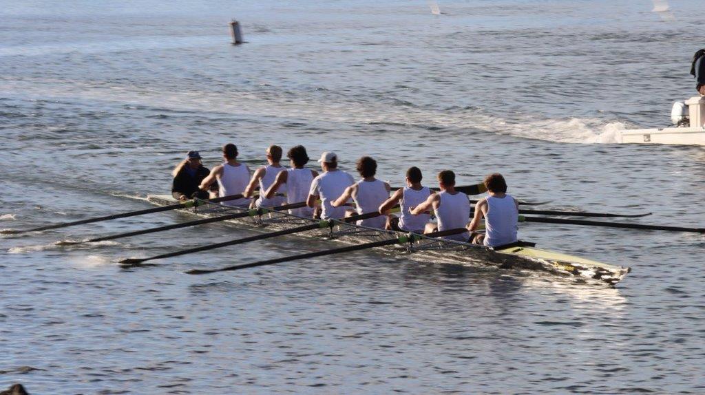 A group of people rowing a boat

Description automatically generated