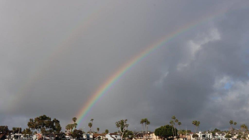 A rainbow in the sky

Description automatically generated